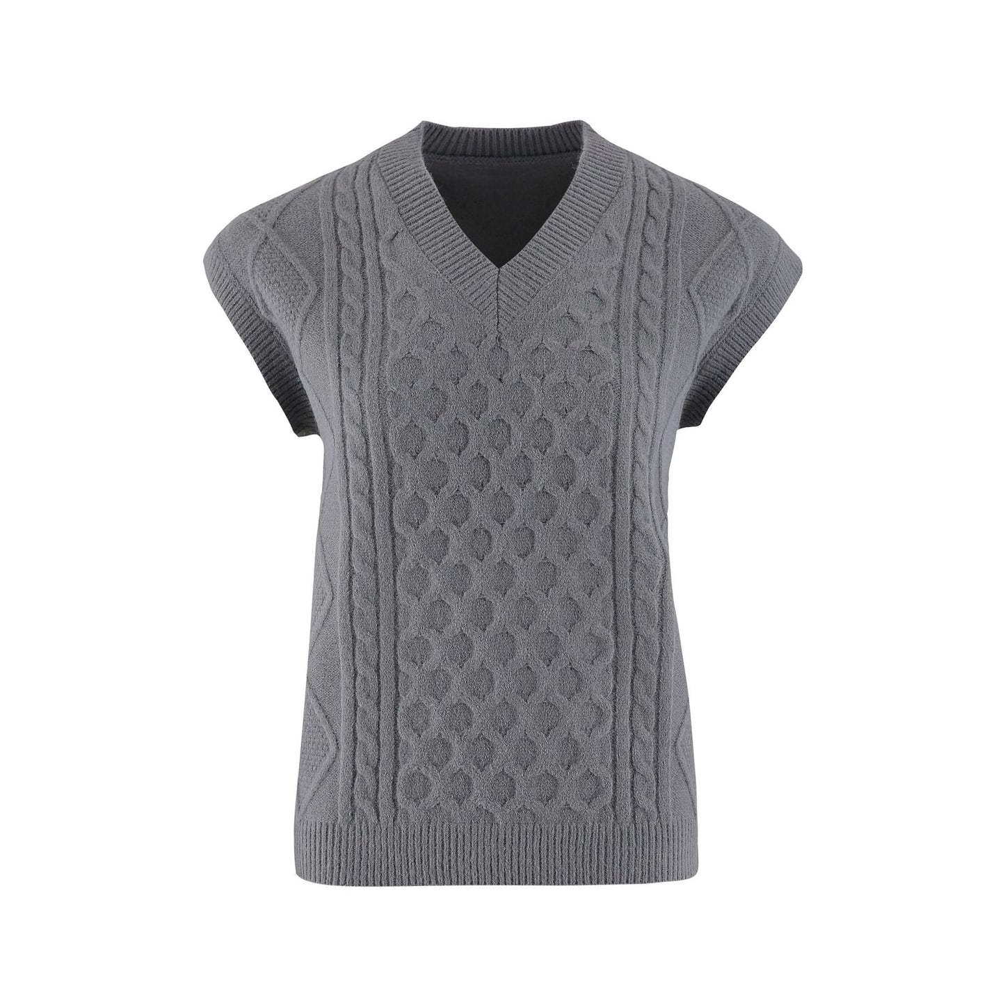 Women's Knitted Vest V-Neck Cable Knit Elegant Clothing