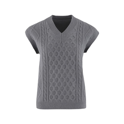 Women's Knitted Vest V-Neck Cable Knit Elegant Clothing
