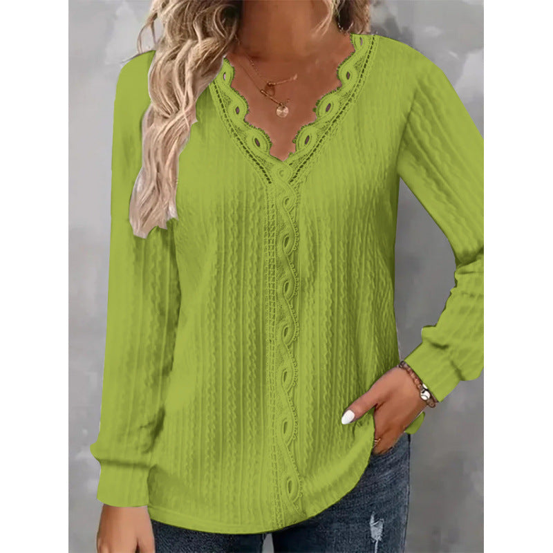 Women's Blouse Elegant Lace Floral Print Long Sleeve