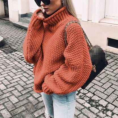 Women's Sweater Chunky Knit Stand-up Collar Oversized Sleeves