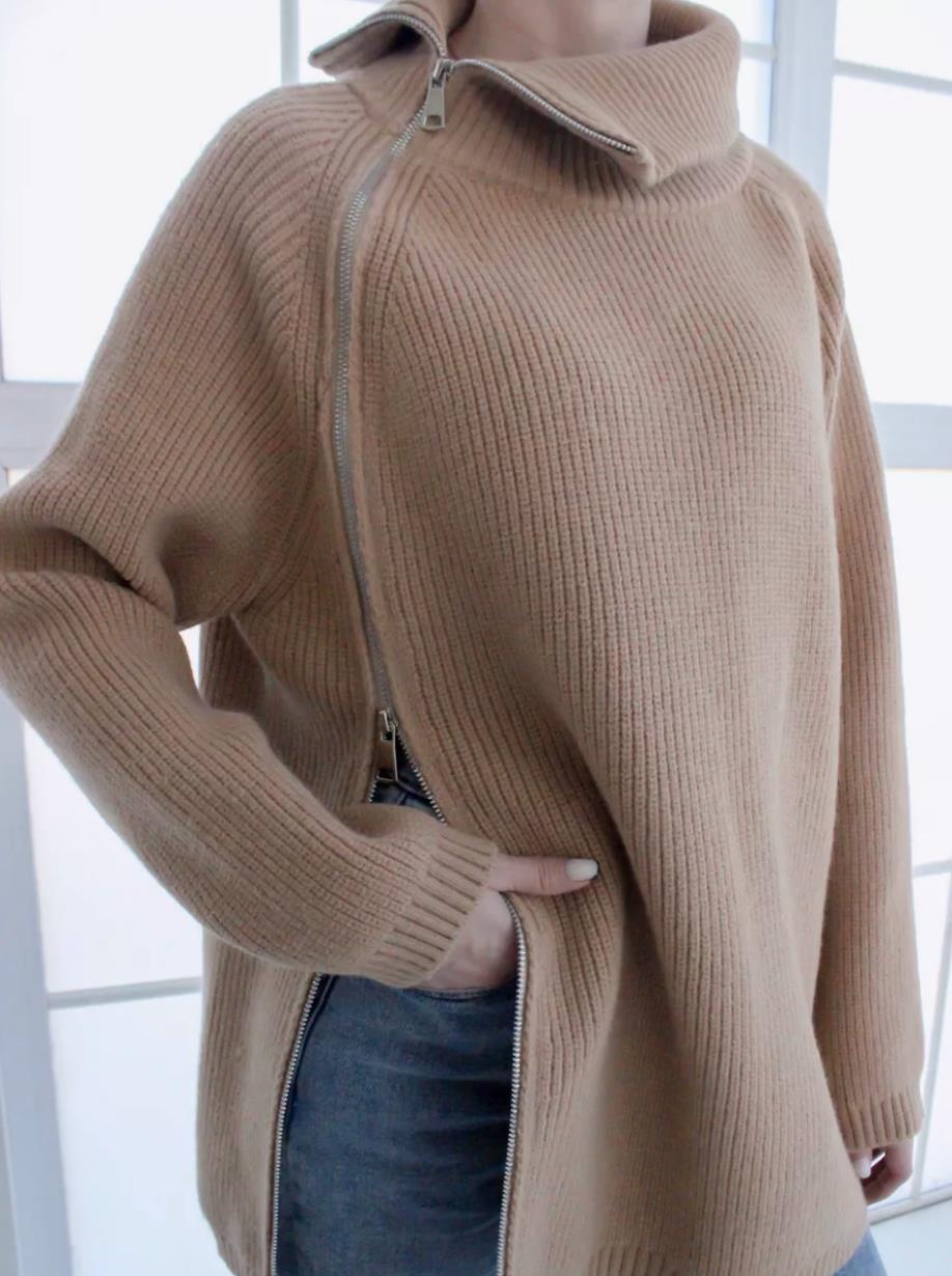 Damen Pullover Warm Bequem Reißverschluss - IdealeKleiden