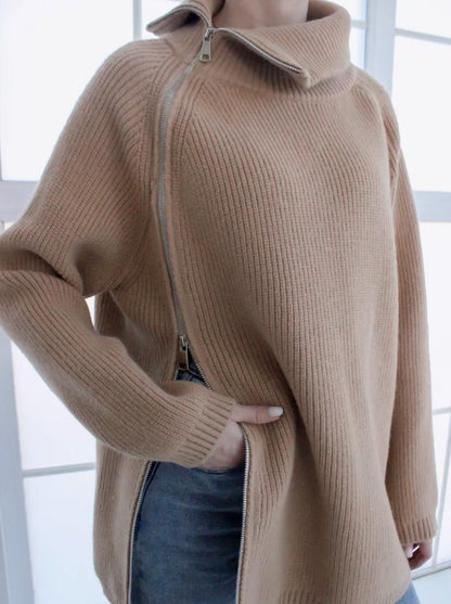 Damen Pullover Warm Bequem Reißverschluss - IdealeKleiden