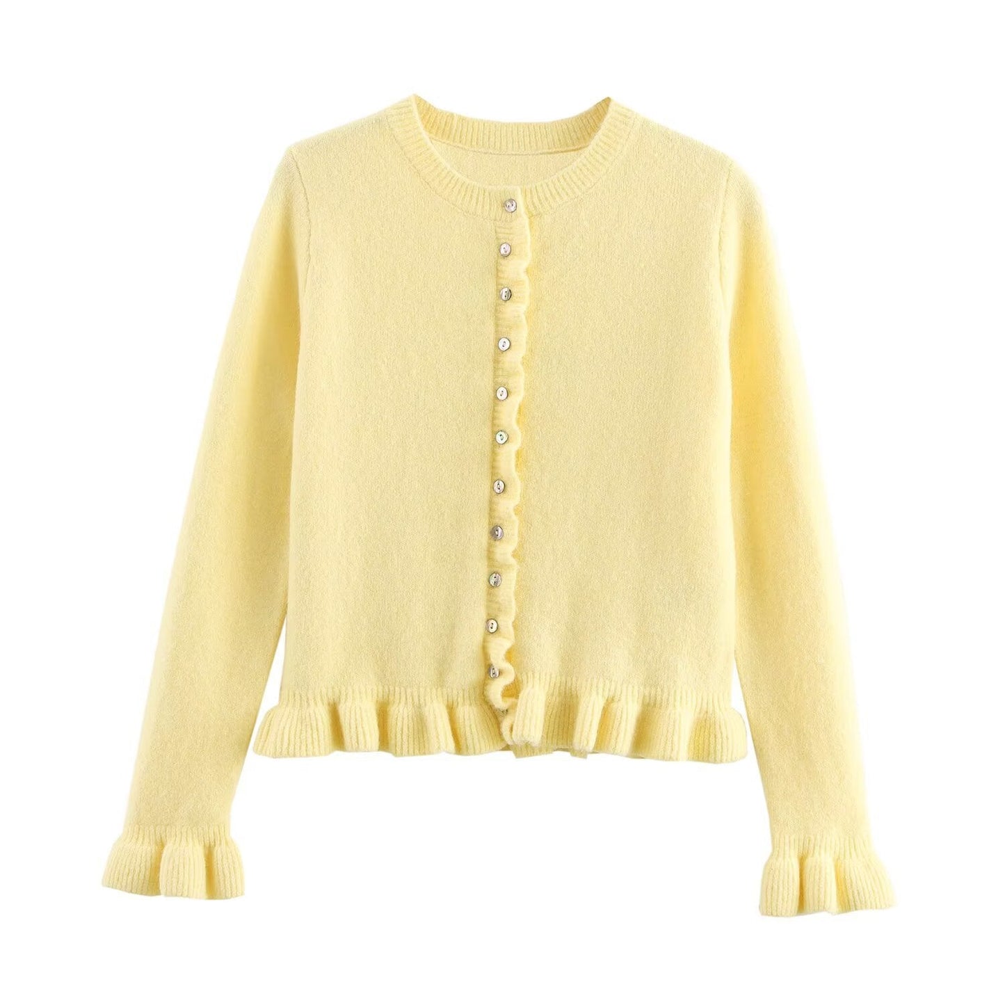 Women's Cardigan Elegant Ruffle Hem Button Closure