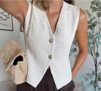 Women's Elegant Summer Vest Decorative Buttons