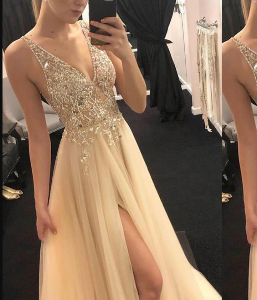 Glamorous Evening Dress for Women High Slit Glittering Elegant