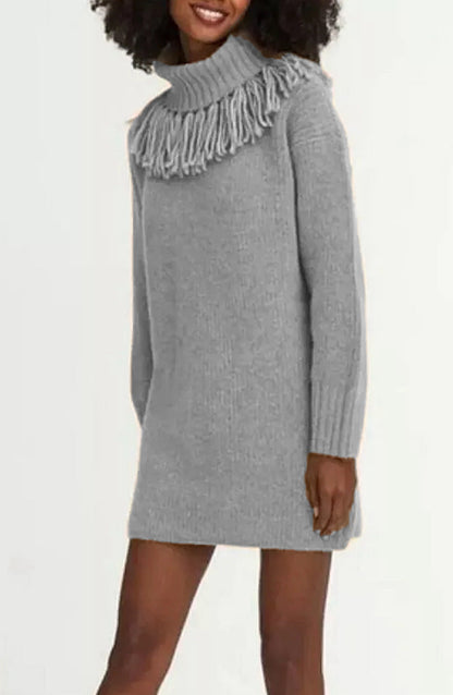 Women's Knitted Dress Elegant Design With Turtleneck