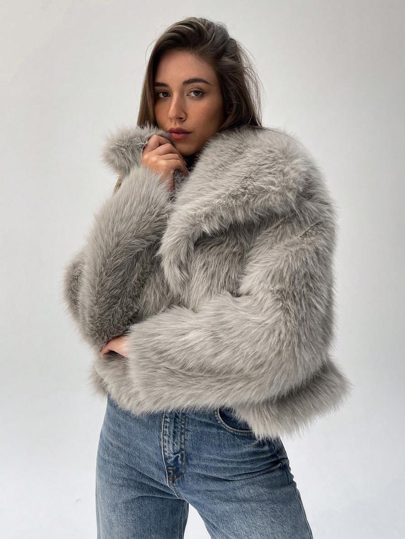 Women's Stylish Faux Fur Jacket Oversized Sleeves Trendy
