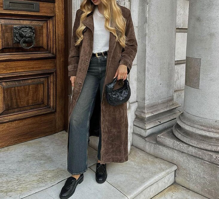 Women's Suede Coat Long Elegant Cut