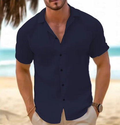 Men's Summer Shirt Short Sleeve Textured Cotton