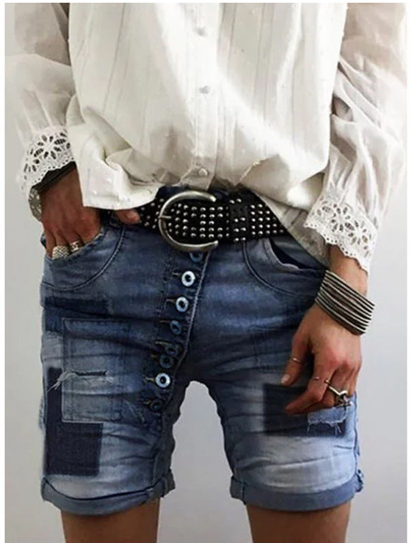 Women's Fashion Distressed Denim Shorts with Pockets