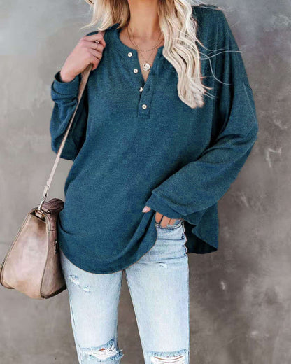 Women's Long-Sleeve Casual Top with Button Detail