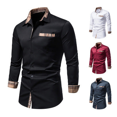 Herren Hemd Modern Karo Muster Brusttasche - IdealeKleiden