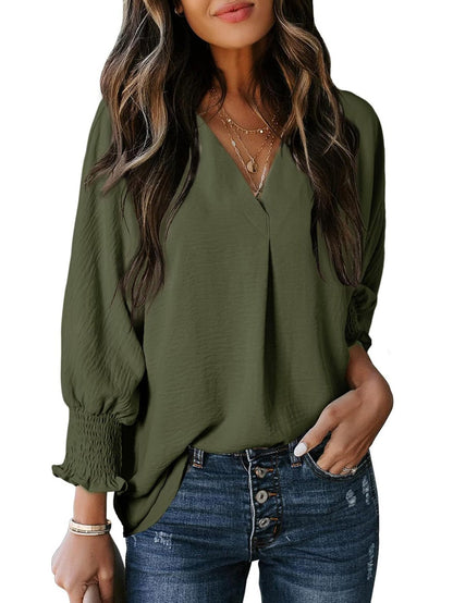 Women's Blouse V-Neck Ruffle Details Elegant