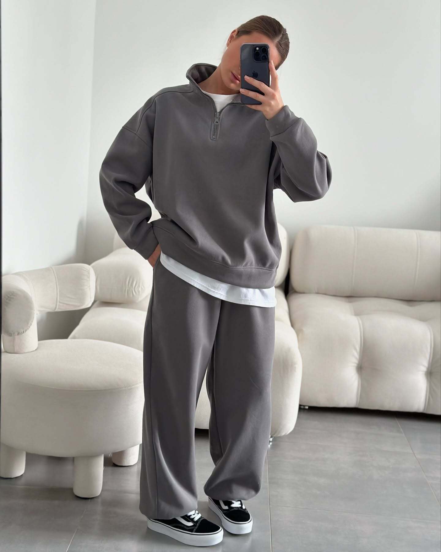 Women's Fleece Tracksuit Stand-up Collar Zipper