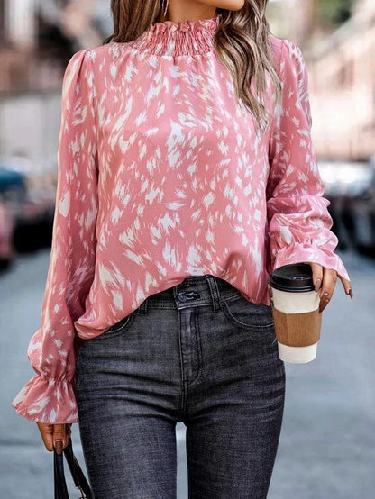 Women's Blouse Elegant Animal Print Ruffle Collar