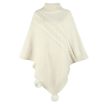 Women's Poncho Modern Cable Knit High Neck