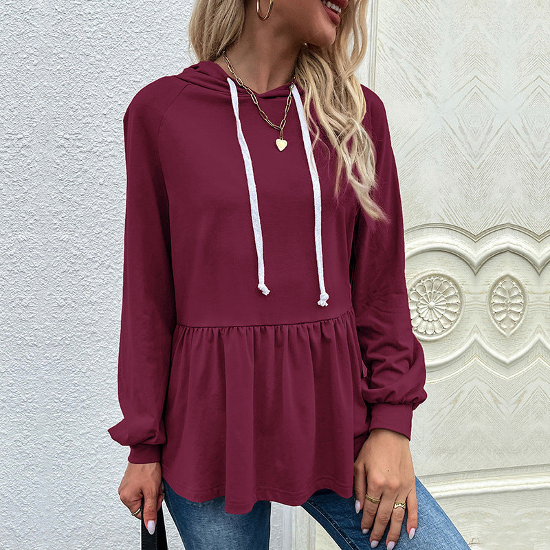 Stylish Hoodie Women Ruffle Detail
