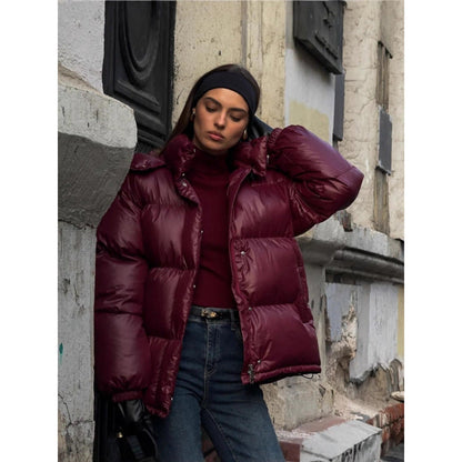 Damen Steppjacke Glänzend Metallic Style - IdealeKleiden