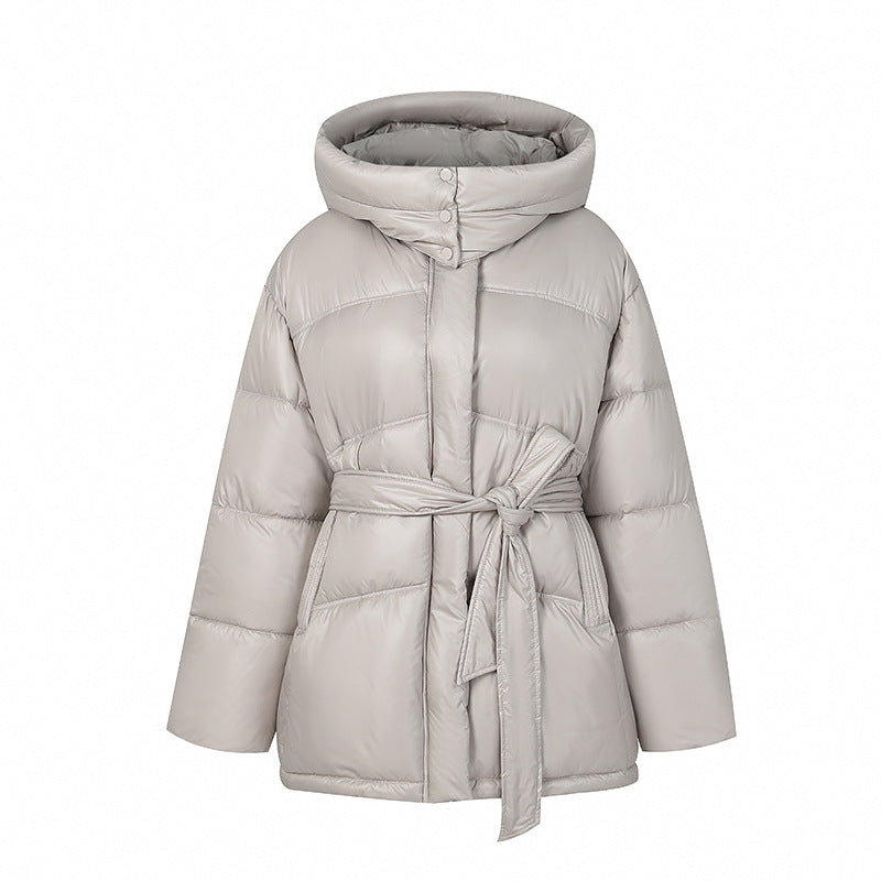 Women's Elegant Quilted Winter Coat with Belt and Hood