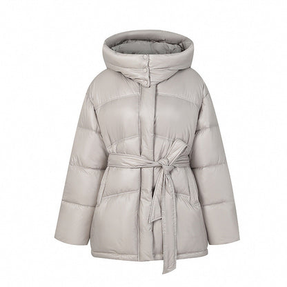 Women's Elegant Quilted Winter Coat with Belt and Hood