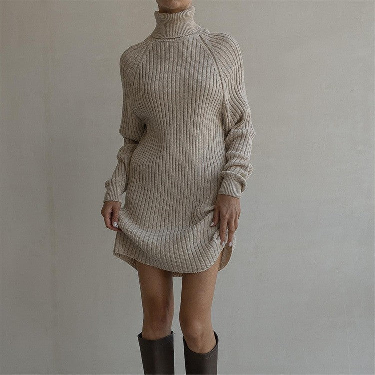 Women's Knitted Dress Elegant Design High Collar