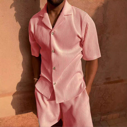 Men's Short Sleeve Set Breathable Modern Button Placket