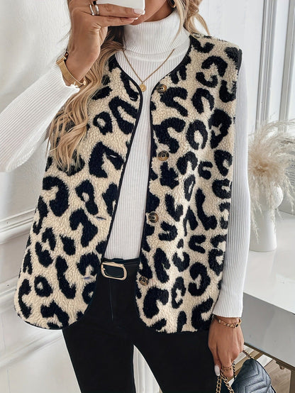Women's Leopard Vest Lined Jacket Trendy Modern