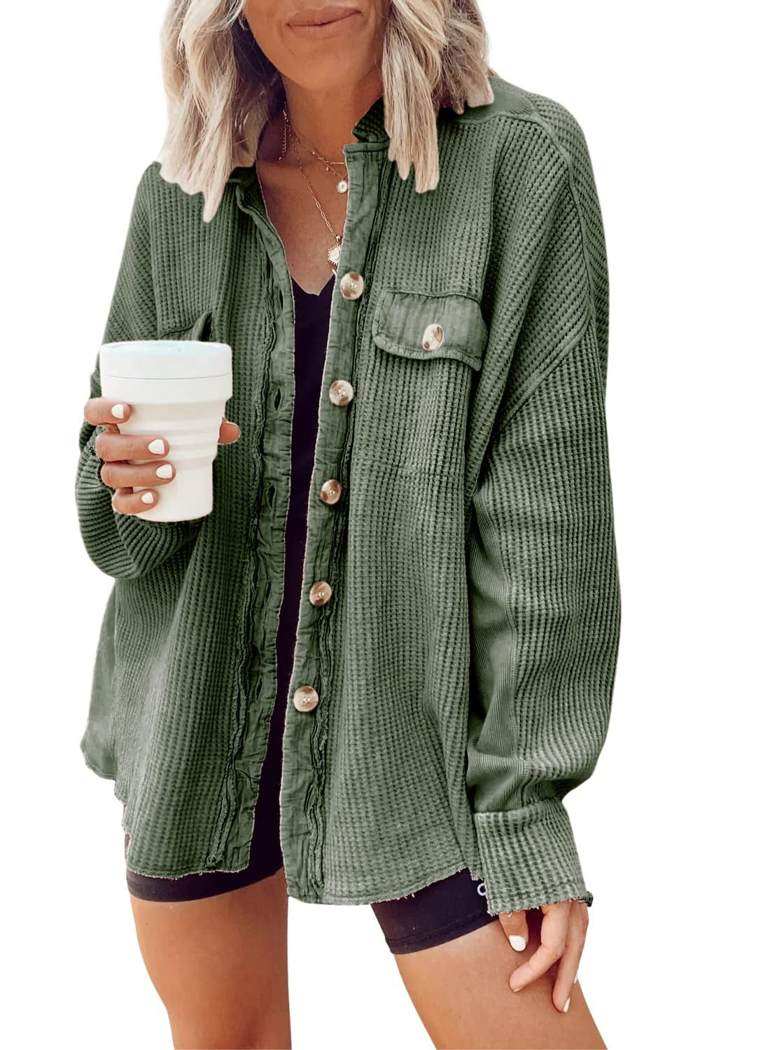 Women's Casual Textured Overshirt with Button Closure