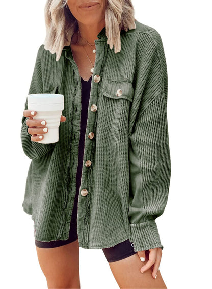 Women's Casual Textured Overshirt with Button Closure