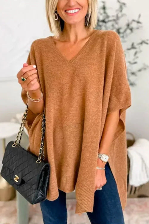 Women's Knitted Poncho Casual V-Neck Oversized