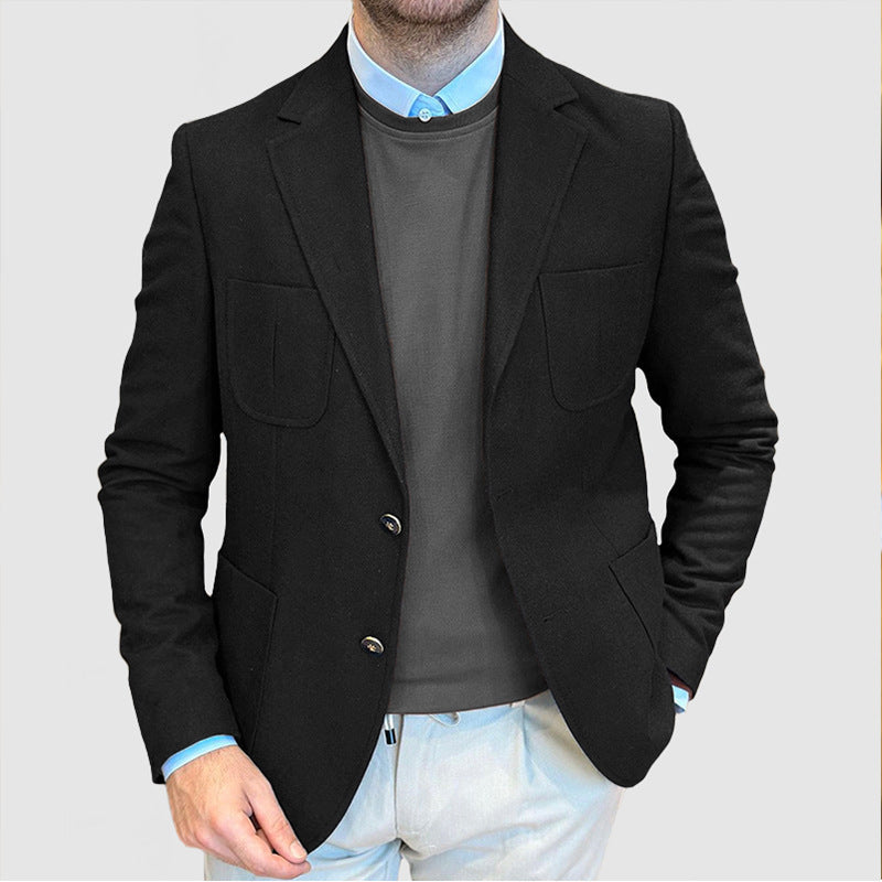 Elegant women's dress Fitted cut Wool blend Double-breasted button placket
