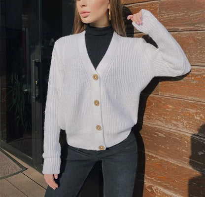 Women's Chunky Knit Cardigan Modern Buttons
