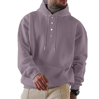 Men's Hoodie Hood Trendy Button Closure Practical