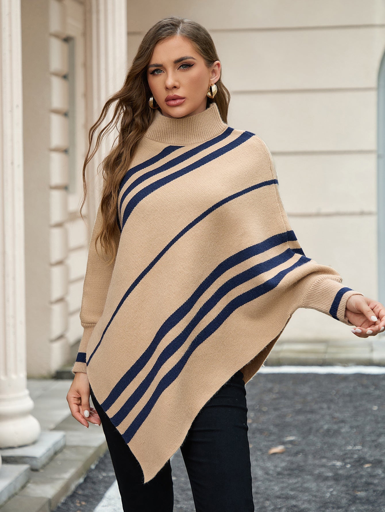 Women's Poncho Striped Design Modern