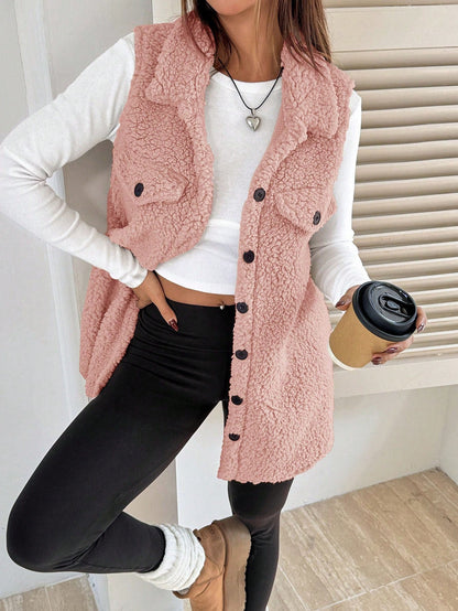 Women's Teddy Fleece Vest Soft Plush with Pockets