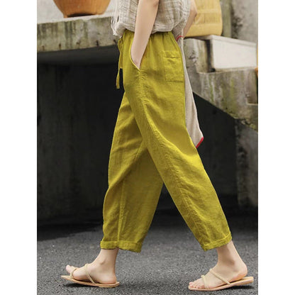Women's Linen Trousers Comfortable Elastic with Pockets