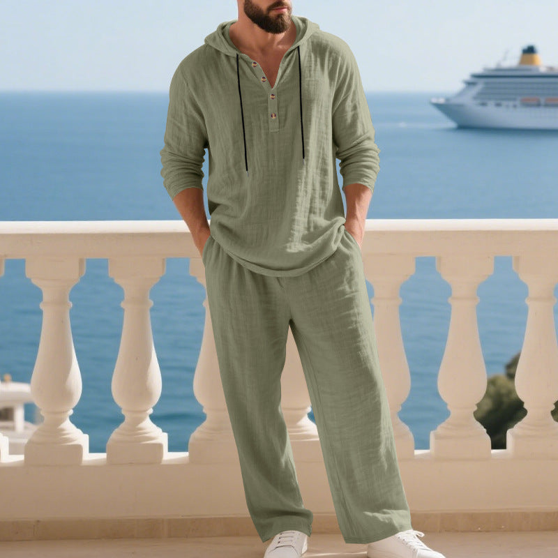 Men's Linen Hoodie Set Comfortable With Pockets