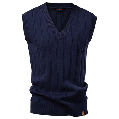 Men's Knitted Vest Sleeveless V-Neck Cable Knit Elegance
