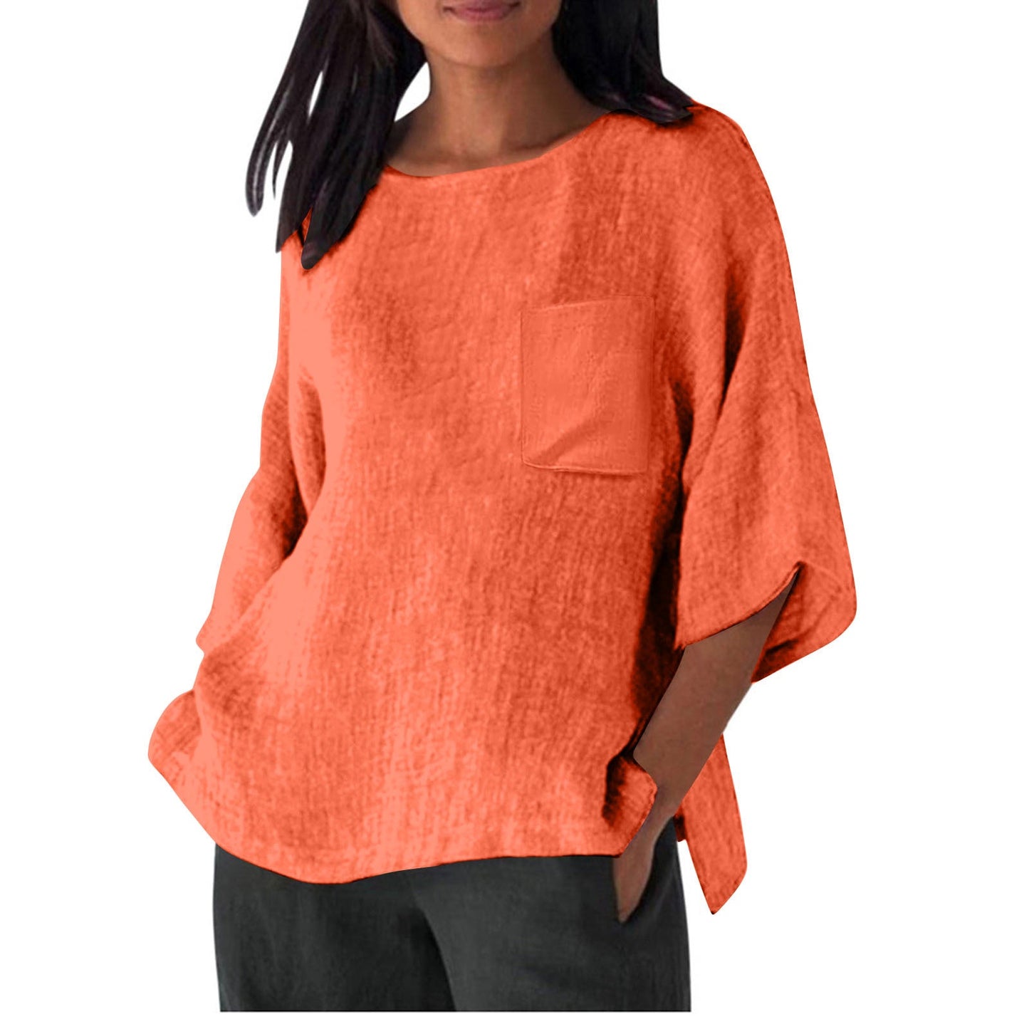 Women's Linen Top with Chest Pocket Summer Clothing