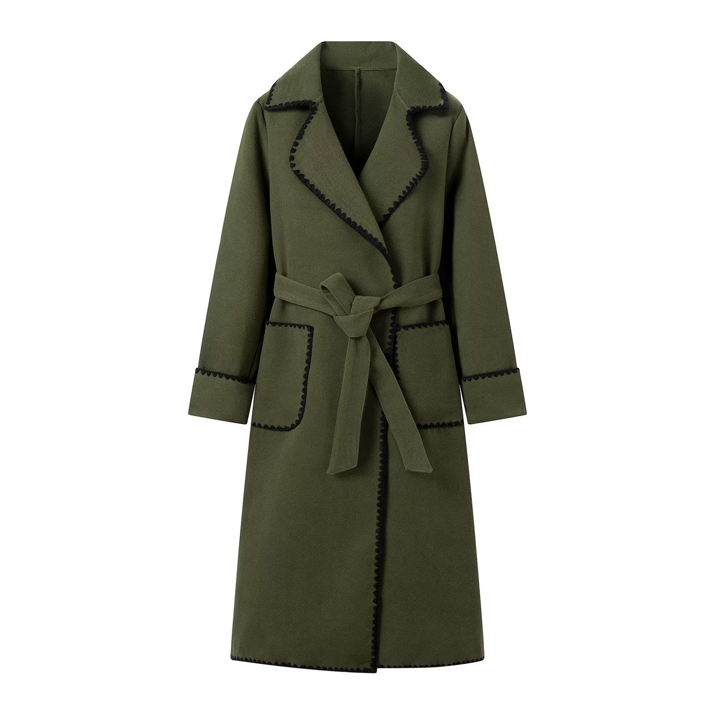 Women's Transitional Jacket Elegant Belt Luxury Pockets