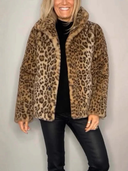 Women's Oversized Faux Fur Leopard Print Coat