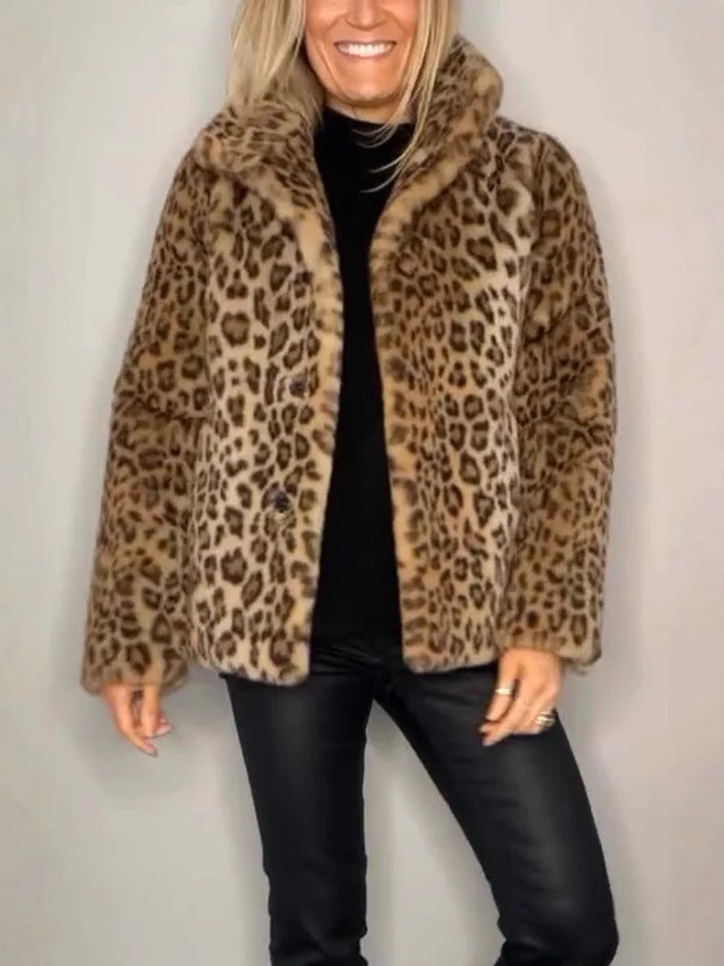 Oversized Coat Soft Faux Fur Leopard Print