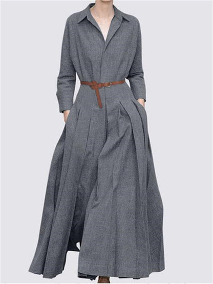 Women's Elegant Pleated Belted Maxi Dress