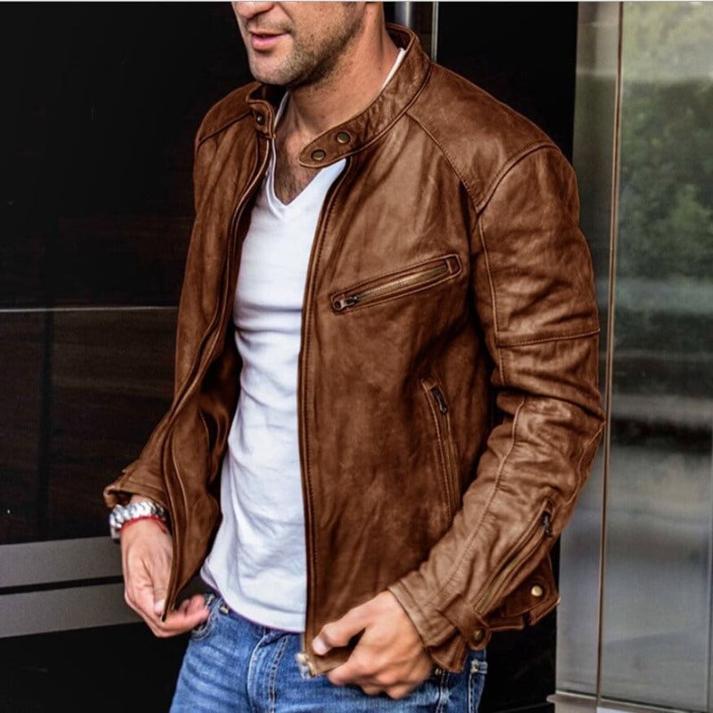 Men's Custom Leather Jacket - Classic Biker Look