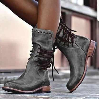 Damen Stiefeletten Chic Schnürung Nieten Design - IdealeKleiden