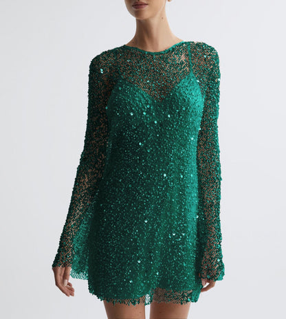 Sparkling Sequin Long-Sleeved Evening Dress for Women