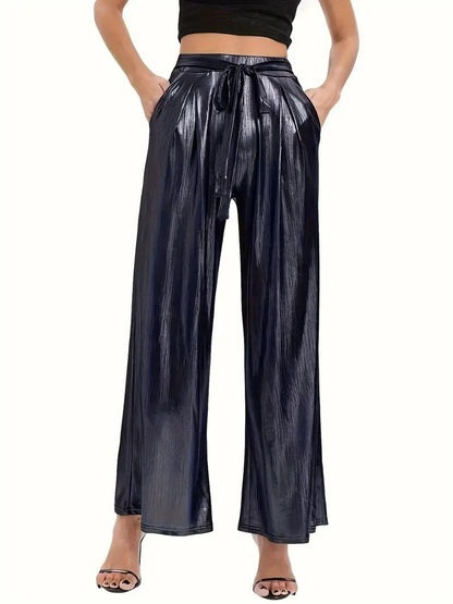 Women's Pleated Trousers Elegant Shiny High-Quality
