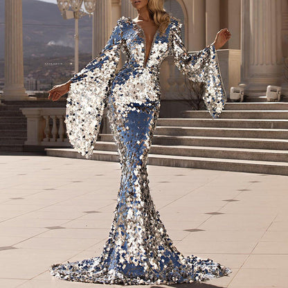 Women's Evening Dress Sequin Elegant V-Neck