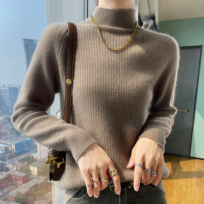 Women's Long-Sleeve Sweater Fine Ribbed High Neck