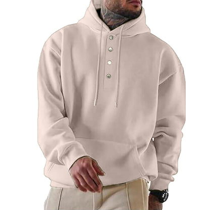 Men's Hoodie Hood Trendy Button Closure Practical